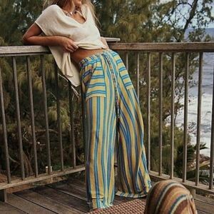Free People FP Beach Dana High Waisted Wide Leg Striped Pants Size XL